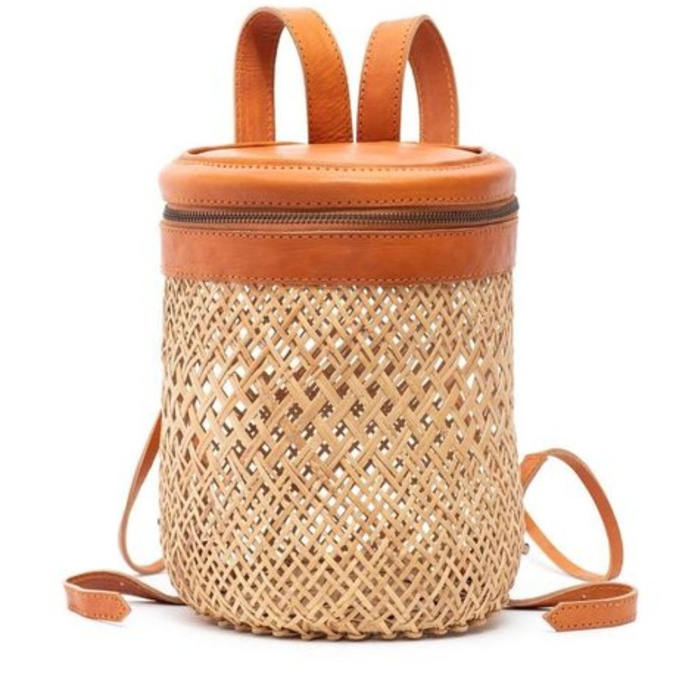 Amerii Rattan Woven Backpack with Leather